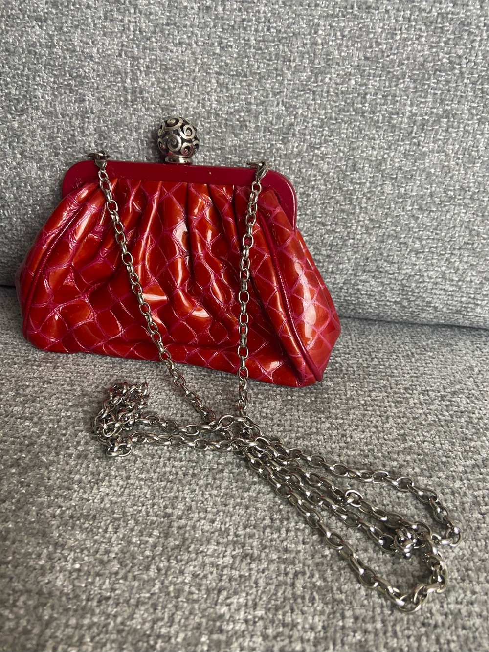 Brighton Red Quilted Patent Clutch with Chain Strap